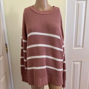 SO Pink and White Crew Neck Sweater with Nautical Stripes